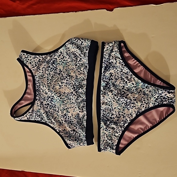 Eddie Bauer Girls L 2-piece Reversible Swimsuit Navy Blue Polka-dot and Purple - Picture 13 of 17